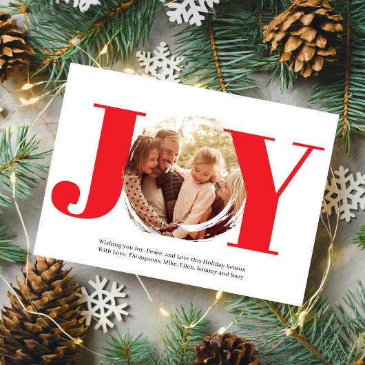 レッドクリスマスフォトジョイタイポグラフィ シーズンカード