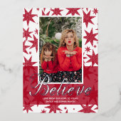 レッドクリスマスフォト信じフォイルホリデーカード 箔シーズンカード (正面)