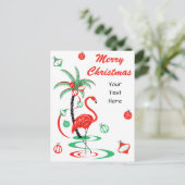 レッドクリスマスフラミンゴクリスマス文字ポートレート シーズンポストカード (スタンド正面)