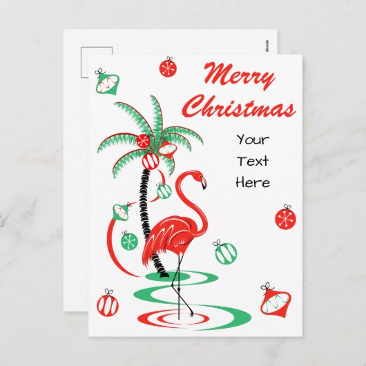 レッドクリスマスフラミンゴクリスマス文字ポートレート シーズンポストカード (正面/裏面)