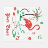 レッドクリスマスフラミンゴネームフリース フリースブランケット (正面(横))