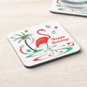 レッドクリスマスフラミンゴハッピーホリデーズプラスチック コースター (左側)
