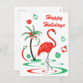 レッドクリスマスフラミンゴハッピーホリデーズポートレート シーズンポストカード (正面/裏面)