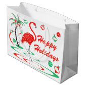 レッドクリスマスフラミンゴハッピーホリデーズラージ ラージペーパーバッグ (裏面アングル)