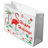 レッドクリスマスフラミンゴハッピーホリデーズラージ ラージペーパーバッグ (正面アングル)