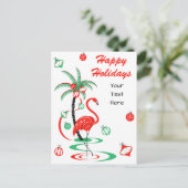 レッドクリスマスフラミンゴハッピーホリデーズ文字 シーズンポストカード (スタンド正面)