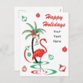 レッドクリスマスフラミンゴハッピーホリデーズ文字 シーズンポストカード (正面/裏面)