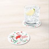 レッドクリスマスフラミンゴハッピーホリデーズ紙ラウンド ラウンドペーパーコースター (インサイチュ)