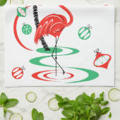 レッドクリスマスフラミンゴホリデーズキッチンタオル キッチンタオル (折り畳み)