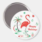 レッドクリスマスフラミンゴホリデーズマグネットラウンド マグネット (正面/裏面)