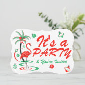 レッドクリスマスフラミンゴボーブルズパーティーブラケット 招待状 (スタンド正面)