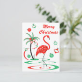 レッドクリスマスフラミンゴメリークリスマスポートレート シーズンポストカード (スタンド正面)