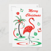 レッドクリスマスフラミンゴメリークリスマスポートレート シーズンポストカード (正面/裏面)
