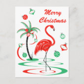 レッドクリスマスフラミンゴメリークリスマスポートレート シーズンポストカード (正面)
