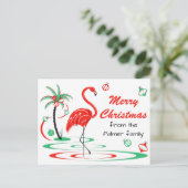 レッドクリスマスフラミンゴメリークリスマス文字 シーズンポストカード (スタンド正面)