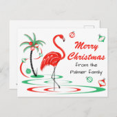 レッドクリスマスフラミンゴメリークリスマス文字 シーズンポストカード (正面/裏面)