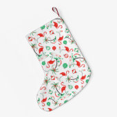 レッドクリスマスフラミンゴ数々のストッキング両面 スモールクリスマスストッキング (裏面 (吊り時))