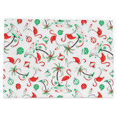 レッドクリスマスフラミンゴ数々の抱き枕大 ラージペーパーバッグ (裏面)