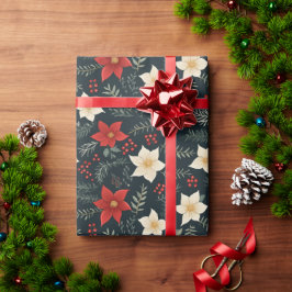 レッドクリスマスフローラフェスティバルギフトラップ ラッピングペーパー