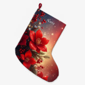 レッドクリスマスフローラホリデーストッキング ラージクリスマスストッキング (正面 (吊り時))