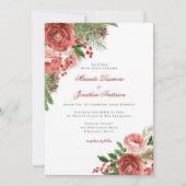 レッドクリスマスフローラ冬の結婚式 招待状 (正面)