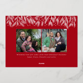 レッドクリスマスブランチ箔ホリデーフォトカード 箔シーズンカード (裏面)