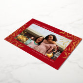 レッドクリスマスブランチ箔ホリデーフォトカード 箔シーズンカード (回転した状態)