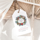 レッドクリスマスベリーとパインリースホリデイ ギフトタグ