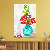 レッドクリスマスベリーの水の色のアー素晴らしト キャンバスプリント (インサイチュ (リビング))