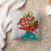 レッドクリスマスベリーの水の色のアー素晴らしト クッション (ブランケット)