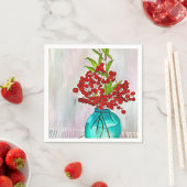 レッドクリスマスベリーの水の色のアー素晴らしト スタンダードカクテルナプキン (インサイチュ)