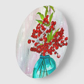 レッドクリスマスベリーの水の色のアー素晴らしト ラージ壁時計 (傾斜)