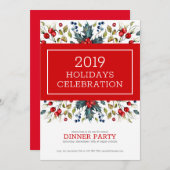 レッドクリスマスベリーズホリデーディナー招待状 シーズンカード (正面/裏面)