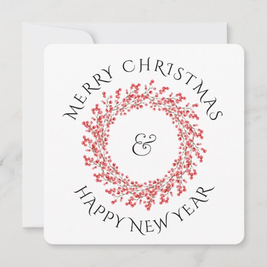 レッドクリスマスベリーリース&ホリデーフォト シーズンカード (正面)