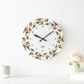 レッドクリスマスベリーリース ラージ壁時計 (ホーム)