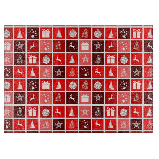 レッドクリスマスホリデーキュートツリートナカイ カッティングボード (正面)