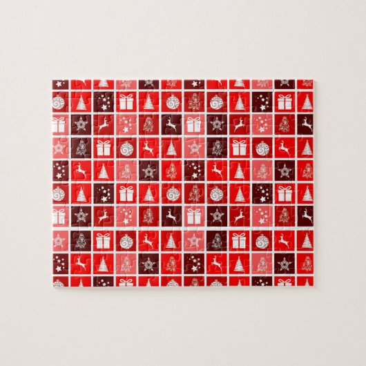 レッドクリスマスホリデーキュートツリートナカイ ジグソーパズル (横)