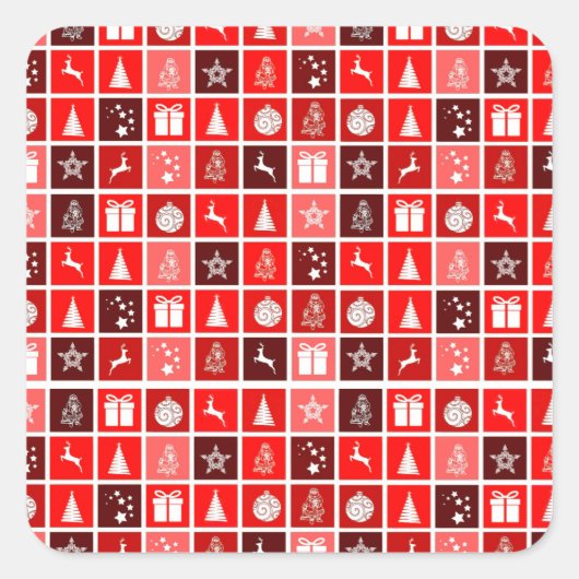 レッドクリスマスホリデーキュートツリートナカイ スクエアシール (正面)