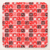 レッドクリスマスホリデーキュートツリートナカイ スクエアペーパーコースター (正面)