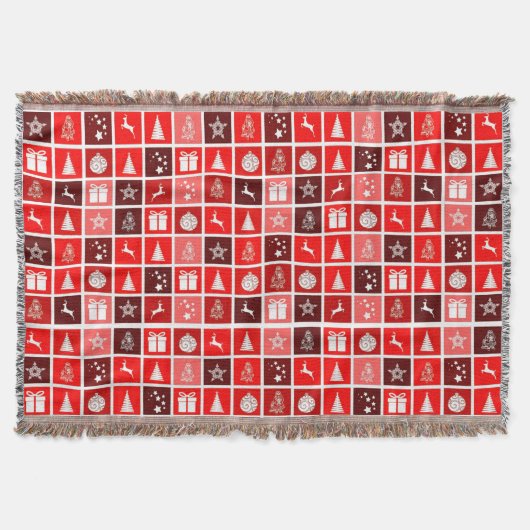 レッドクリスマスホリデーキュートツリートナカイ スローブランケット (正面)