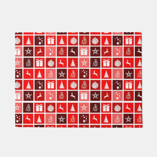 レッドクリスマスホリデーキュートツリートナカイ ドアマット (正面)