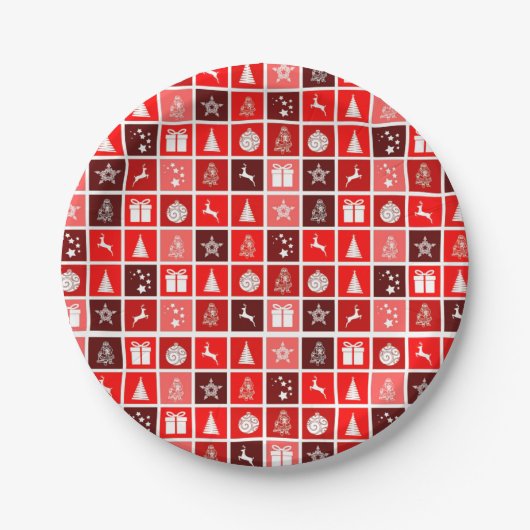 レッドクリスマスホリデーキュートツリートナカイ ペーパープレート (正面)