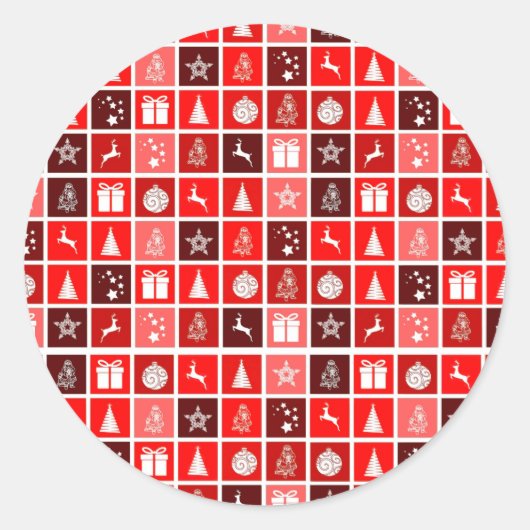 レッドクリスマスホリデーキュートツリートナカイ ラウンドシール (正面)