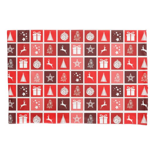 レッドクリスマスホリデーキュートツリートナカイ 枕カバー (正面)