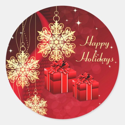 レッドクリスマスホリデーステッカー ラウンドシール (正面)