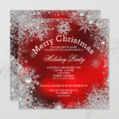 レッドクリスマスホリデーパーティーウィンターワンダーランド 招待状 (正面/裏面)