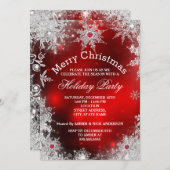 レッドクリスマスホリデーパーティーウィンターワンダーランド 招待状 (正面/裏面)