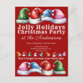 レッドクリスマスホリデーパーティー インビテーションポストカード (正面)