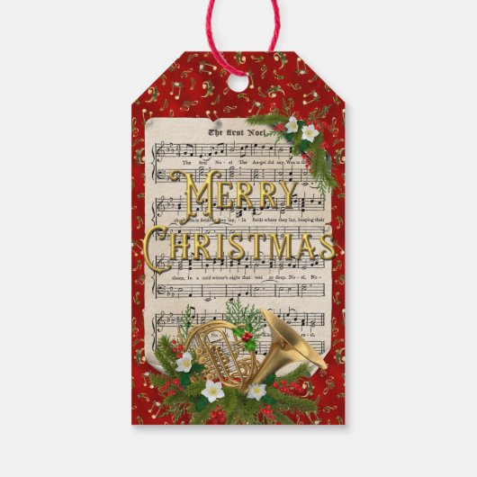 レッドクリスマスホーフランスのンヴィンテージシート音楽 ギフトタグ (裏面)