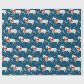 レッドクリスマスボウズオンホワイトホースティール(緑がかった色)ナイトスカイ ラッピングペーパー (フラット)